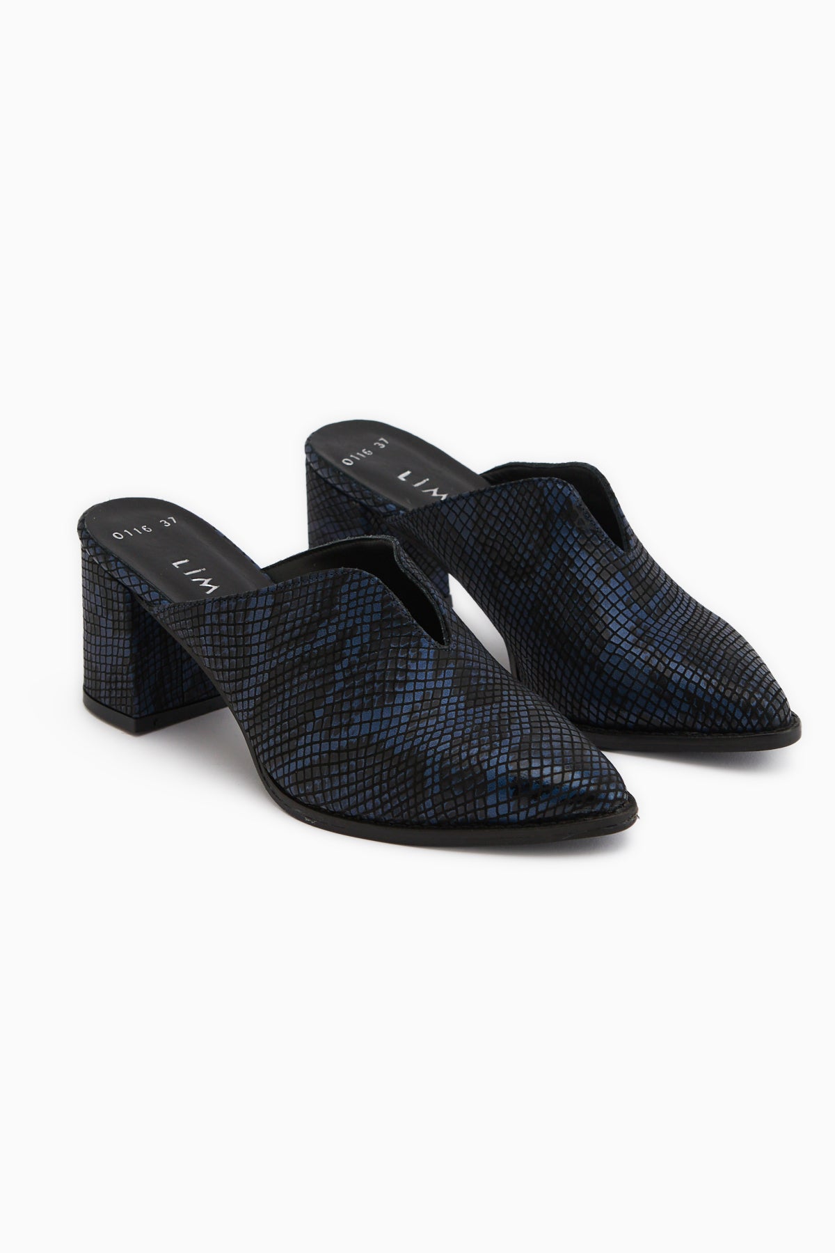 Rachel Genuine Leather Navy Snake Patterned Women’s Heeled Slippers