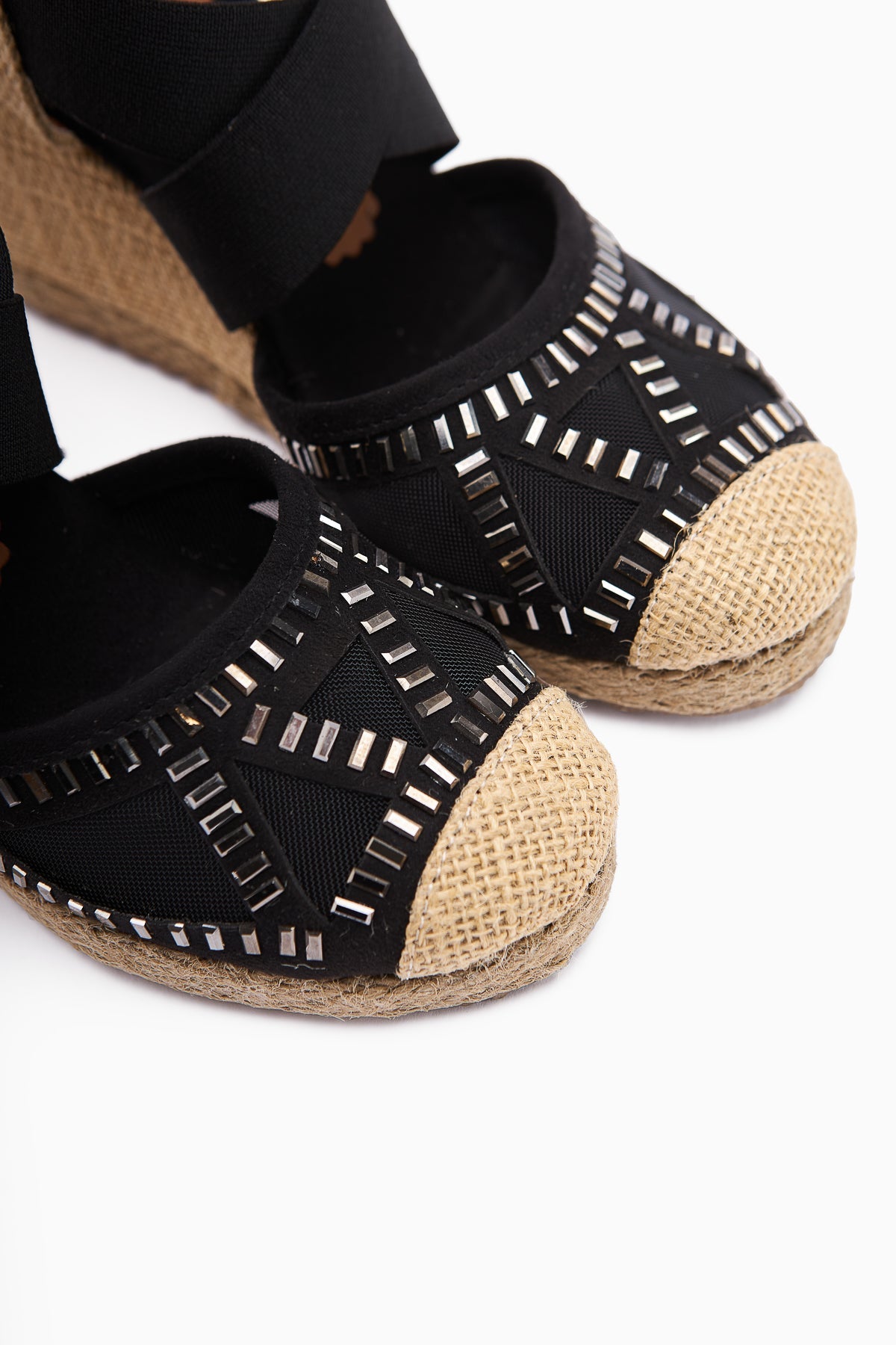 Meliza Black Elasticated Espadrille Heeled Women's Sandals