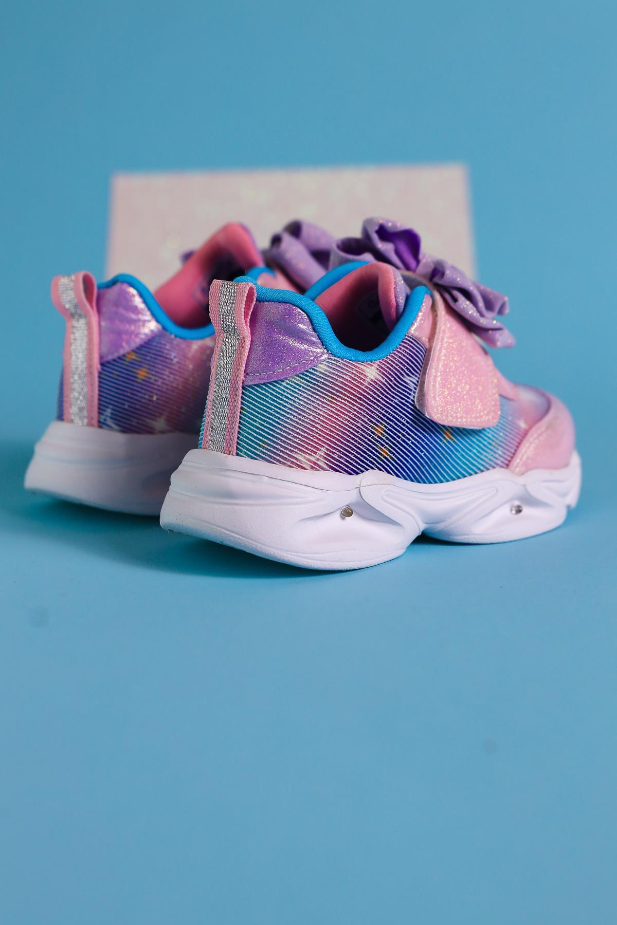 Feliz Powder Pink Bow Detailed Sparkling Baby Sports Shoes with Snaps