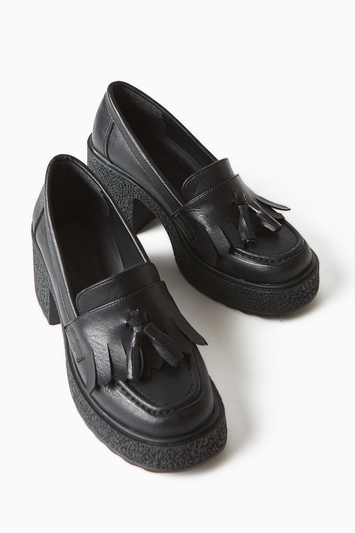 Loreen – Black Tassel-Detail Heeled Casual Loafer (Women)