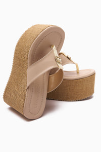 Tania Black Toe-Post Straw-Soled Wedge Women's Slippers