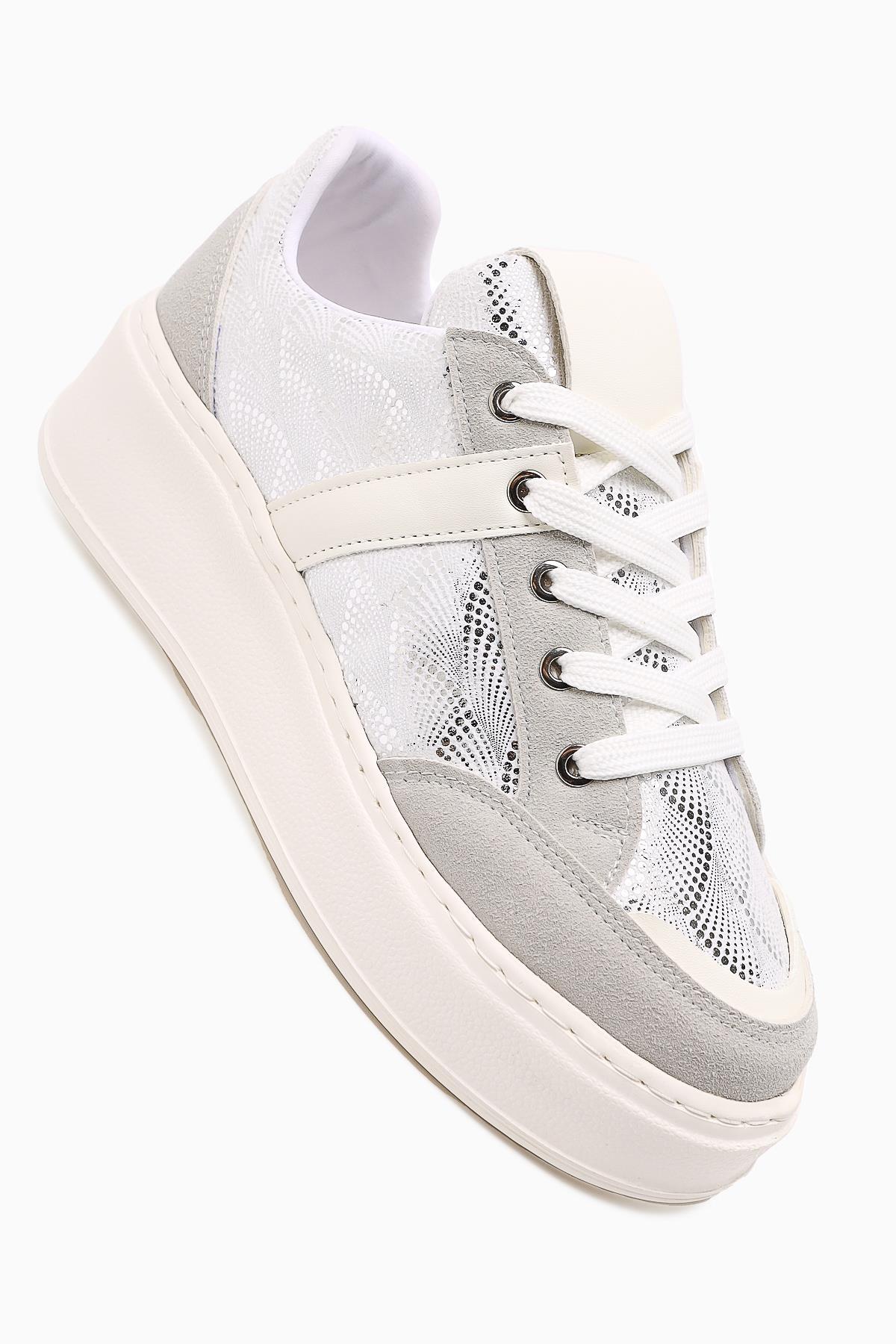 Julissa – White Suede Shiny Patterned Thick Sole Sneaker (Women)