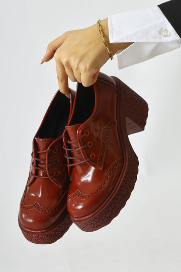 Lenie Burgundy Patent Leather Laser Cut Detail Casual Shoe