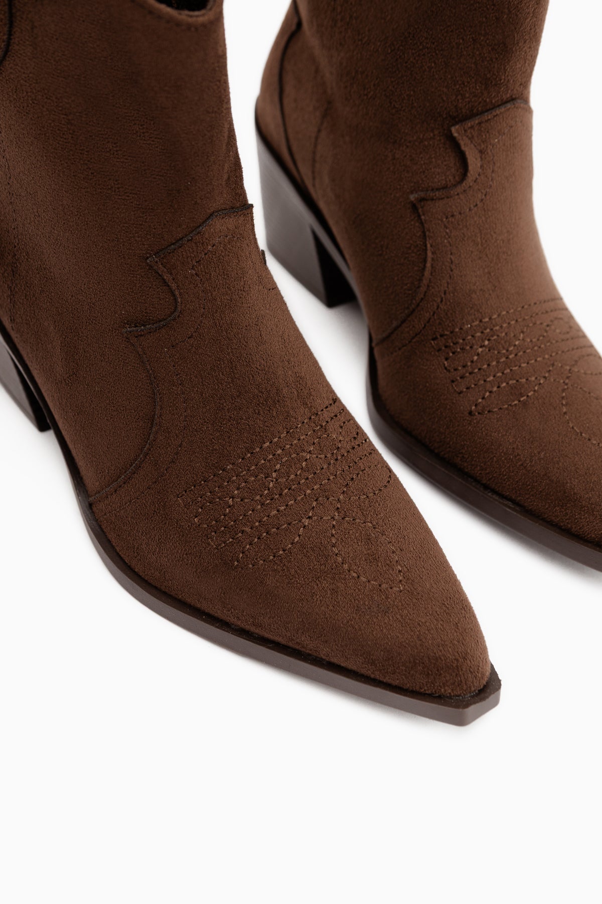 Joo Coffee Suede Pointed Toe Embroidered Women’s Boots