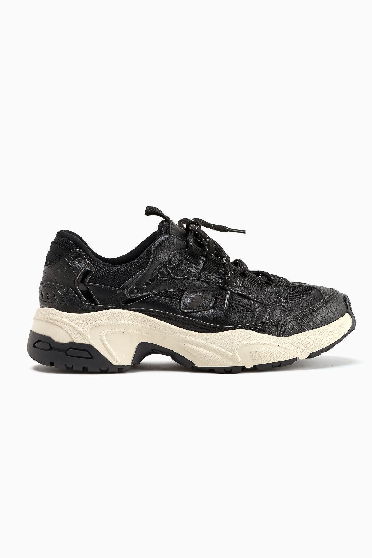 Caisa Black Textile Detailed Lace-up Women's Sneakers