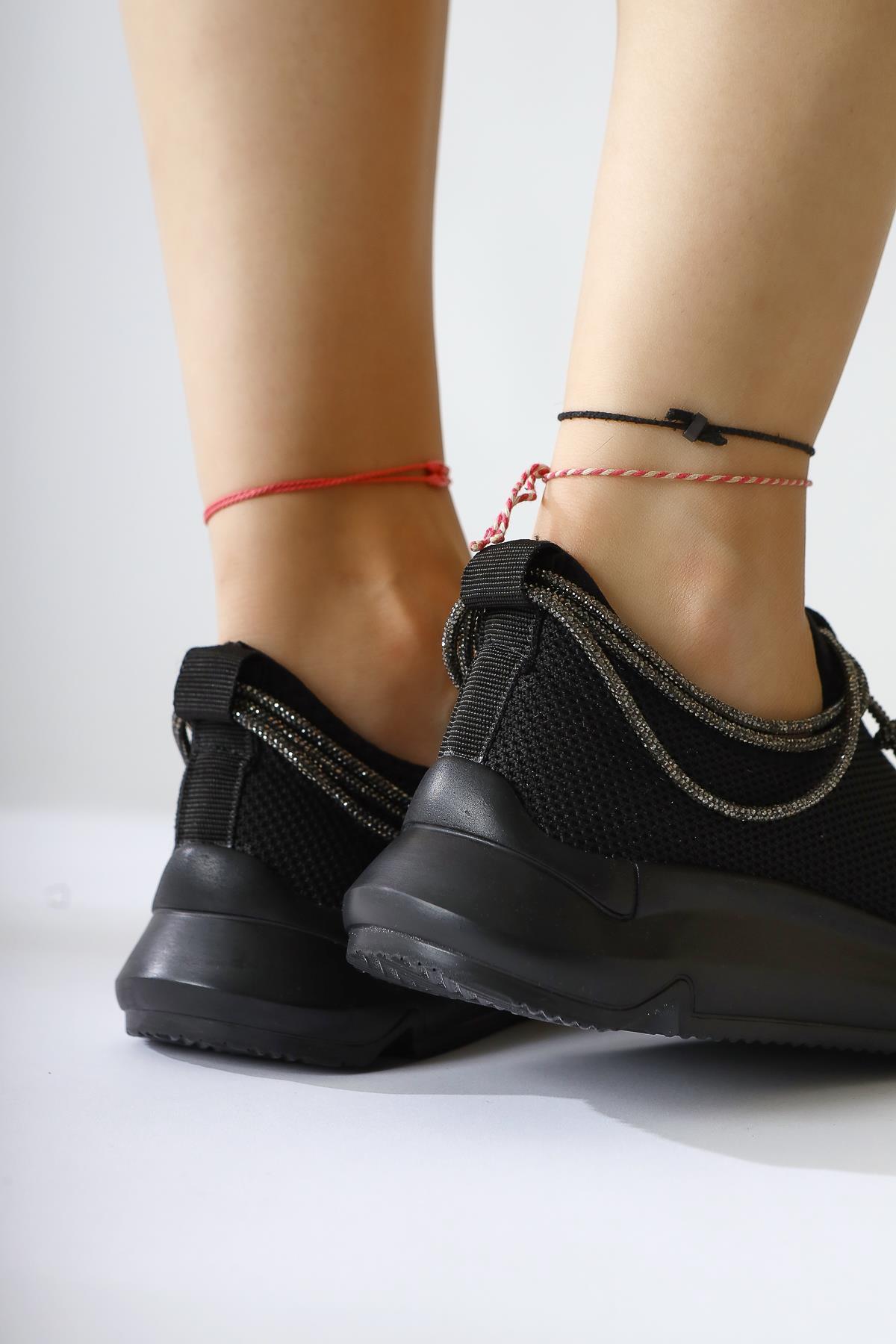 Morin Black Lace-up Sneaker with Gemstone Detail