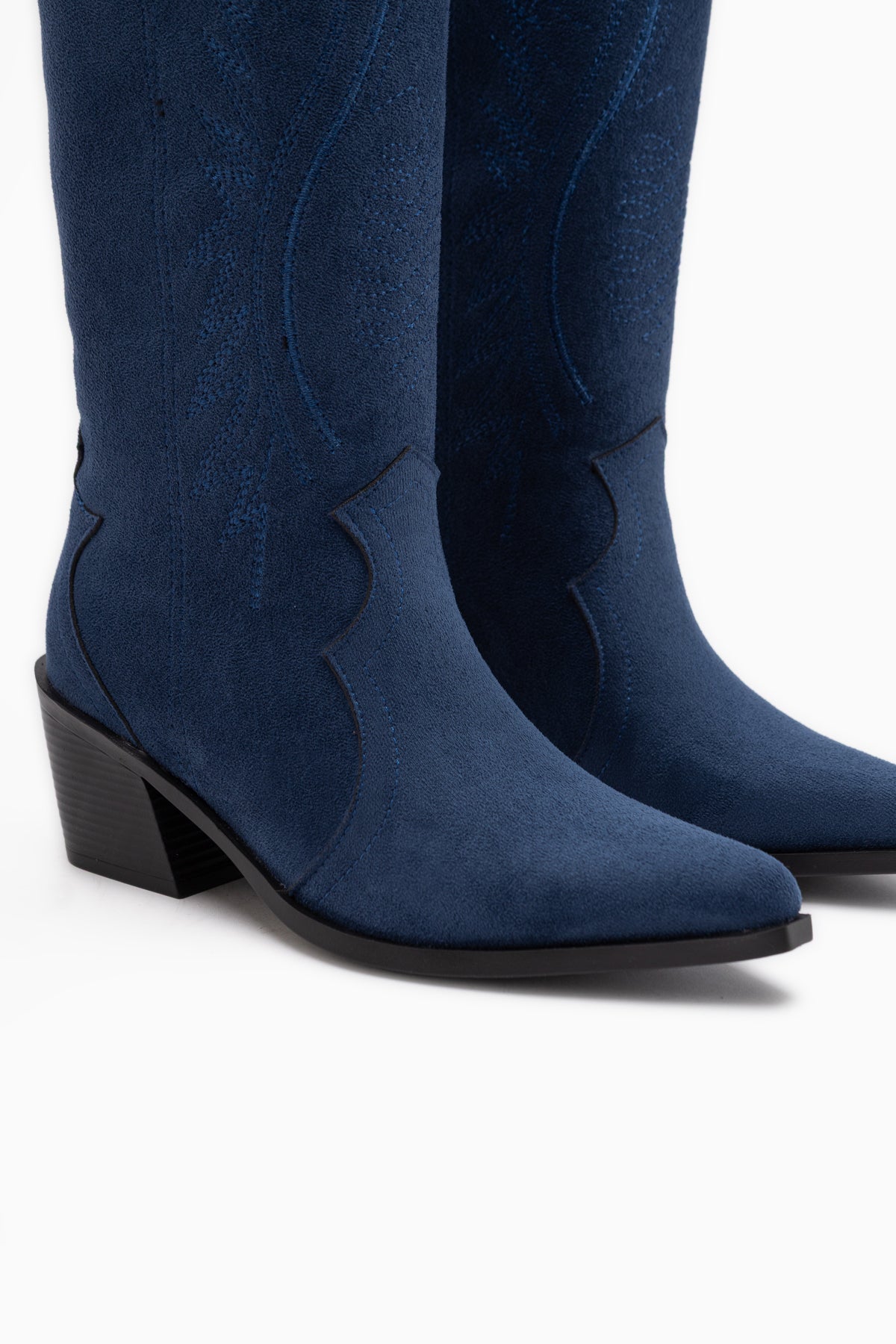 Hero Navy Suede Embroidered Cowboy Boots