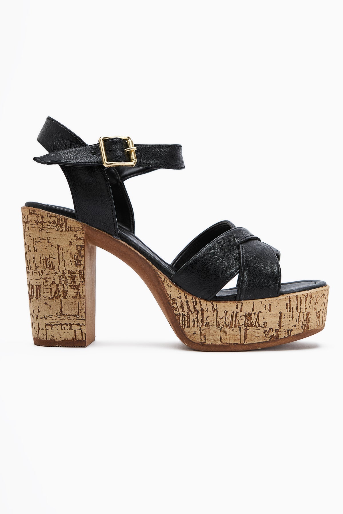 Hera Black Cross-Strap Platform Heeled Sandals for Women