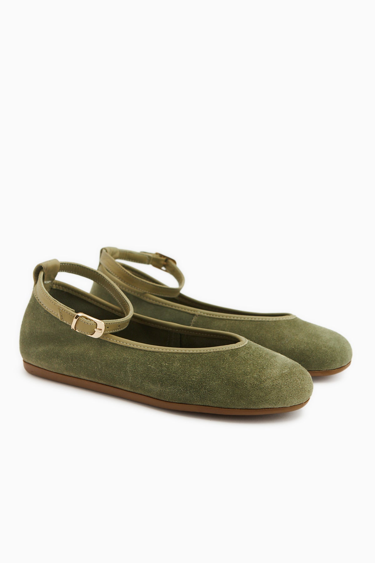 Genuine Leather Haki Suede Belted Women’s Ballet Flats