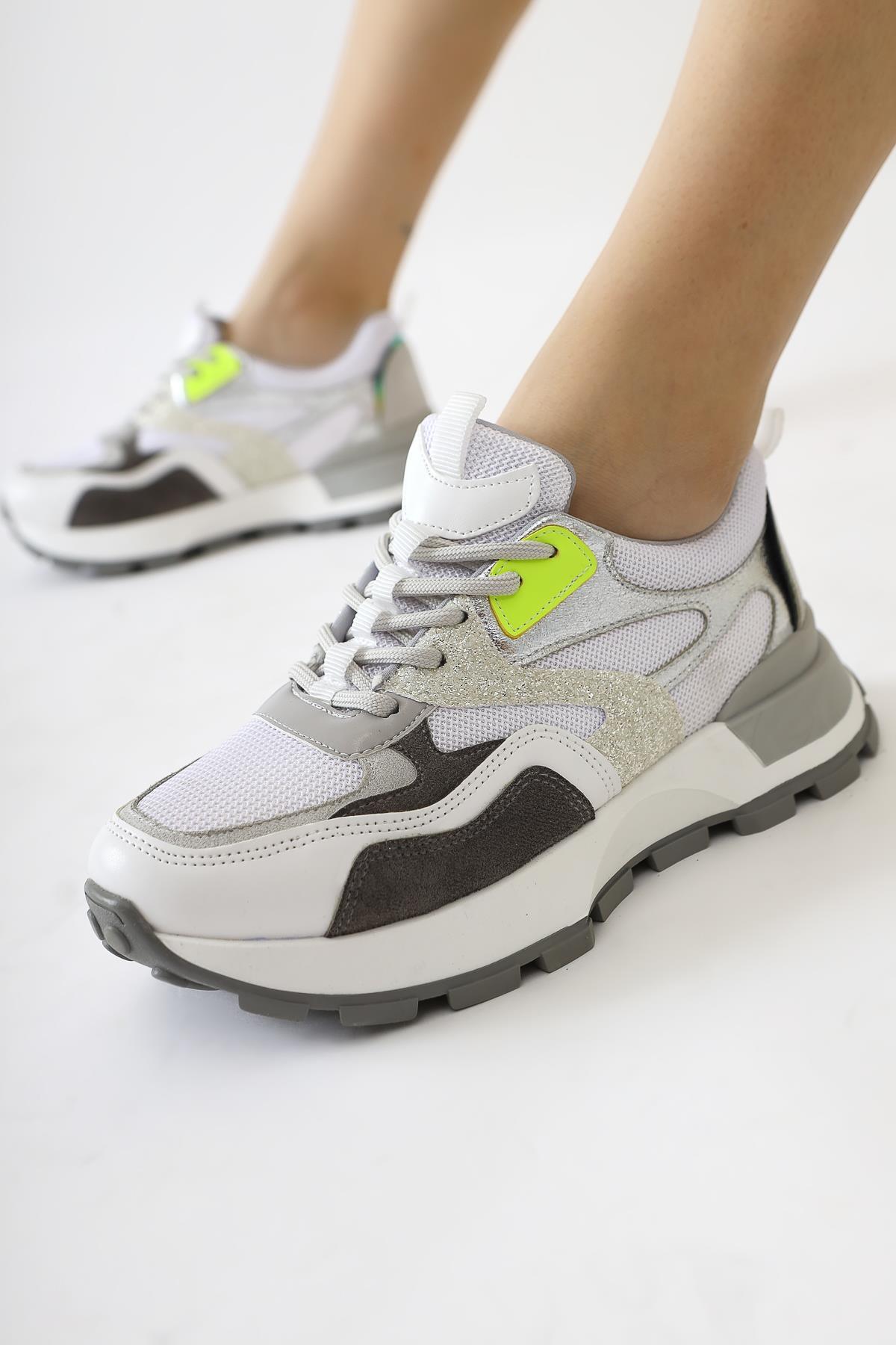 Netta White Sneakers with Mesh Detail and Laces