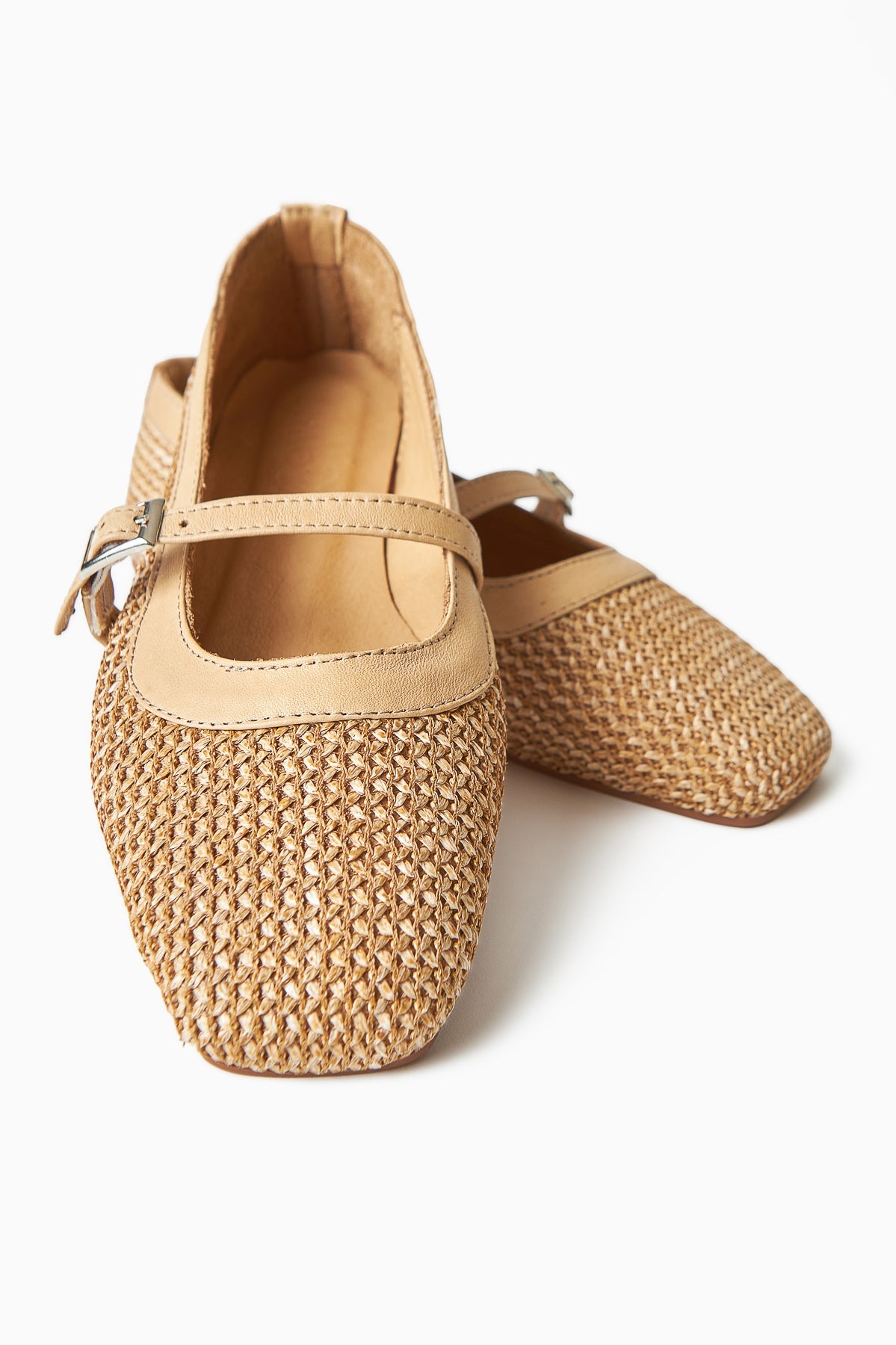 Remza Women's Ballet Flat with Buckle, Comfortable Daily Shoe, Straw Woven Texture