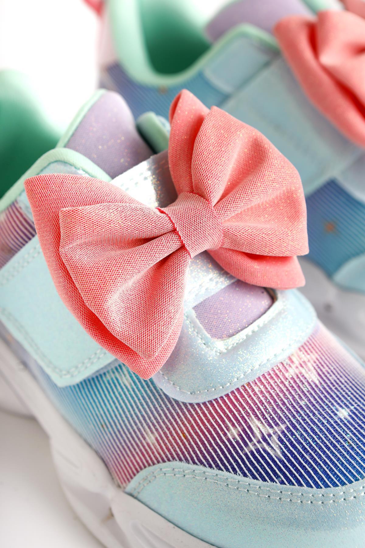 Gaia Turquoise Bow Detail Velcro Light-Up Kids' Athletic Shoe