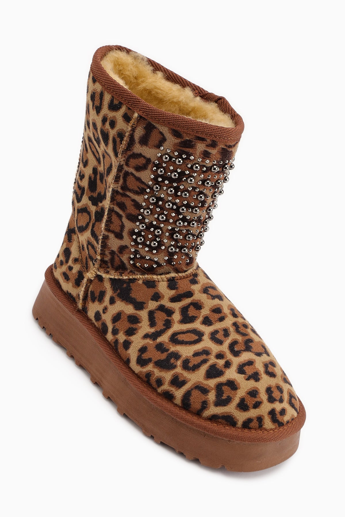 Anna-Li Leopard Print Suede Fur Lined Beaded Detail Women’s Boots