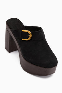 Annela Black Suede Platform Heeled Women’s Slippers