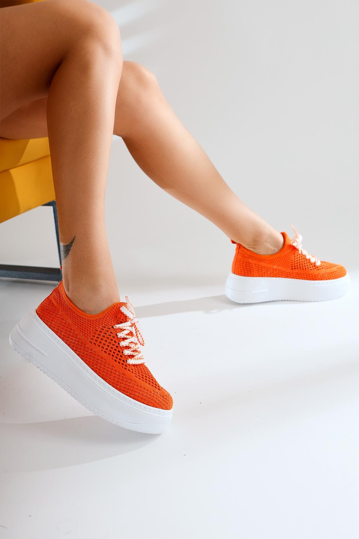 Benito Orange Knit Stretch Thick-Soled Sneakers