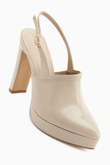 Marlen Beige Pointed Toe Slingback Platform Heeled Women’s Shoes