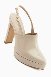 Marlen Beige Pointed Toe Slingback Platform Heeled Women’s Shoes