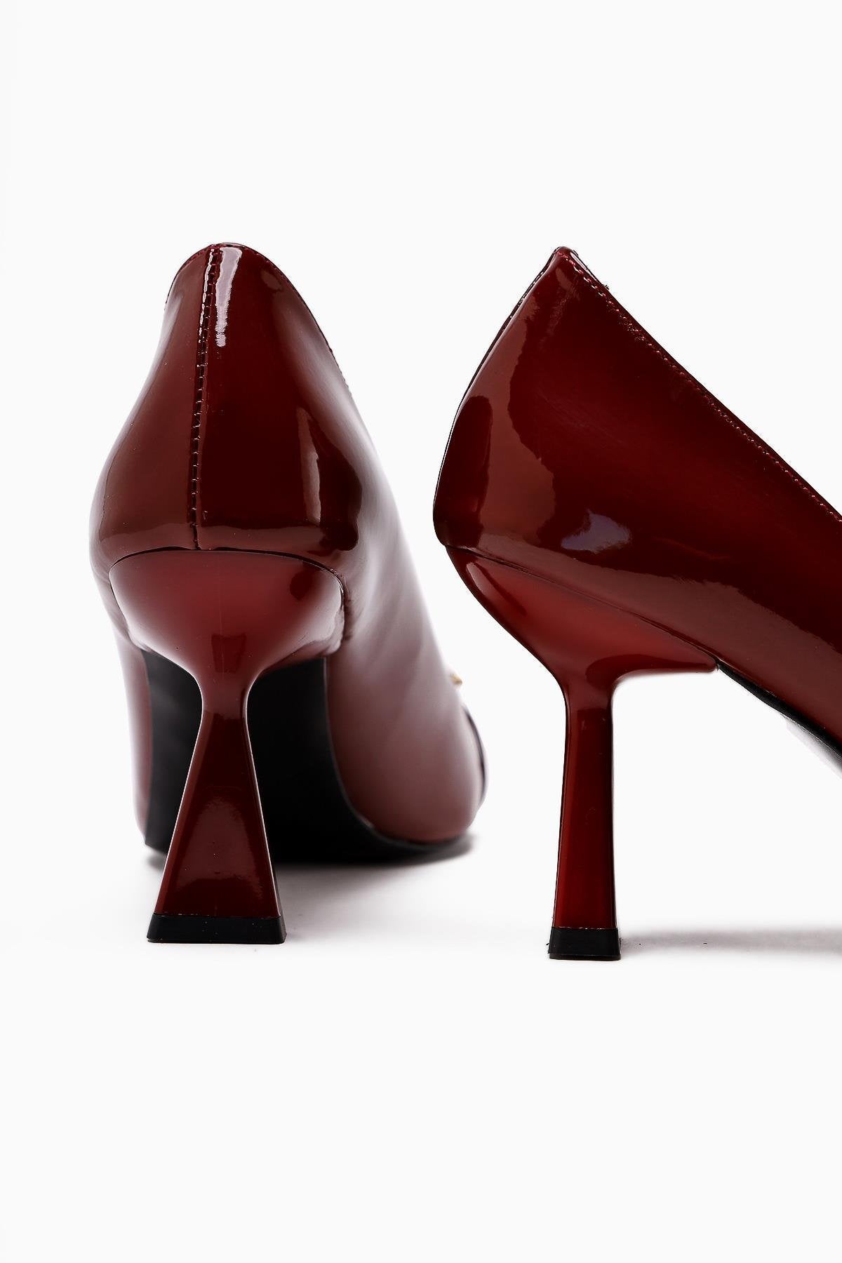 Rafah – Burgundy Patent Stone-Embellished Champagne Heel Shoe (Women)