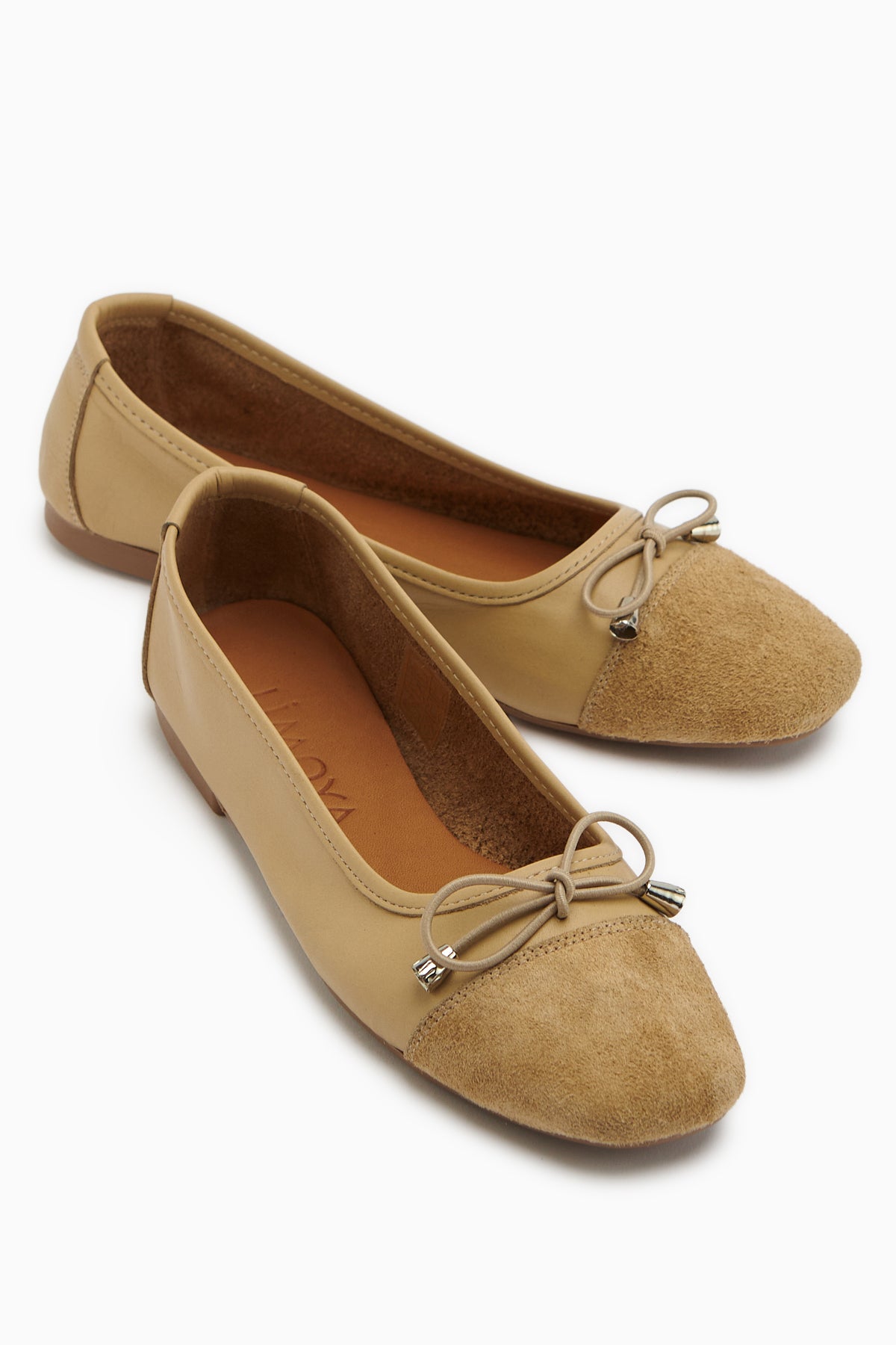 Anjela Genuine Leather Beige Bow Detailed Women’s Ballet Flats