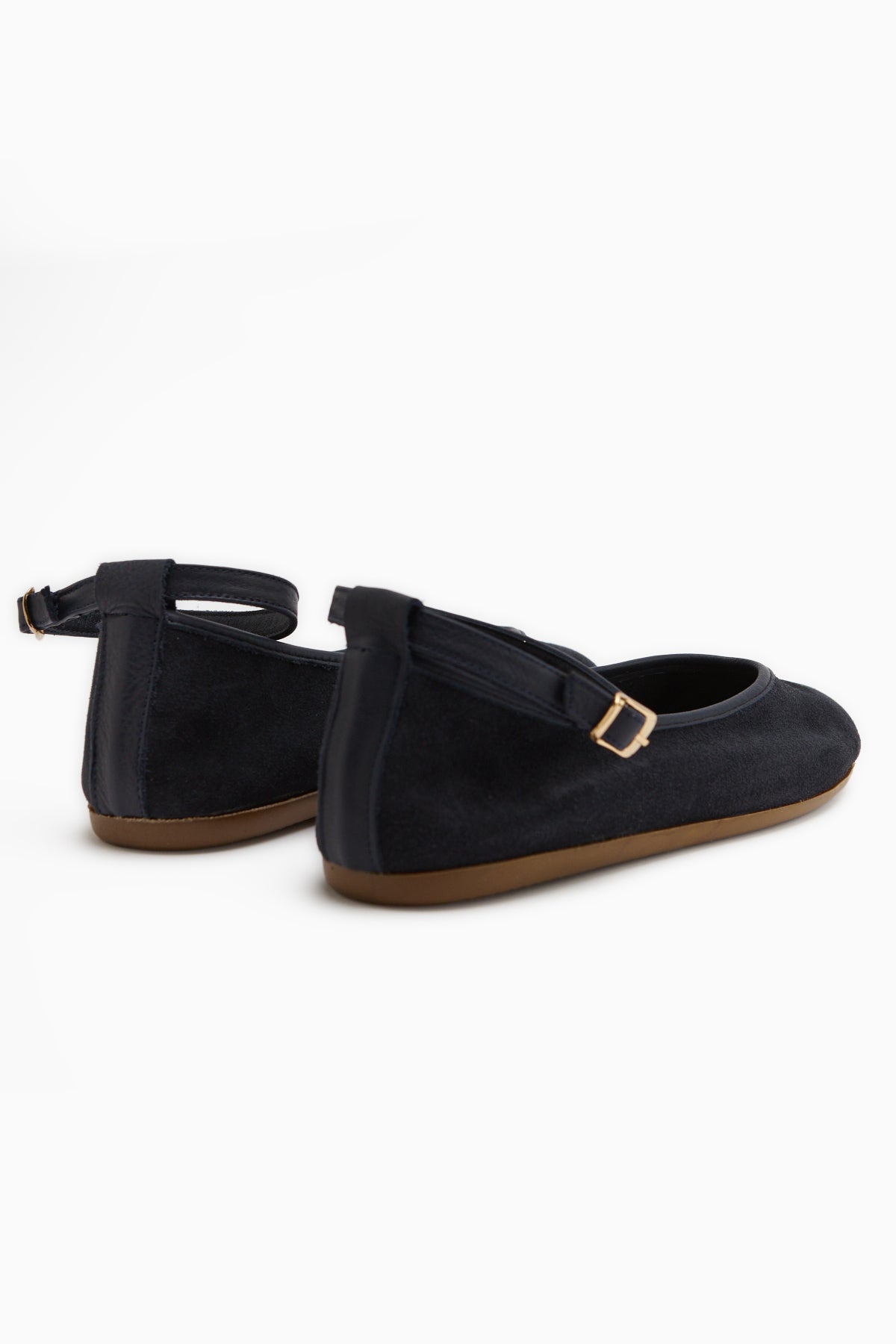 Genuine Leather Dark Navy Suede Belted Women’s Ballet Flats