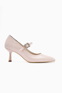 Maria Beige Patent Buckled Women’s Heeled Shoes