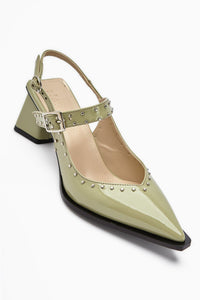 Nuria Green Patent Leather Pointed Toe Strap Sandals for Women