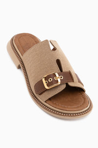 Gretha Beige Suede Buckled Women’s Slippers