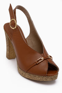 Bernis Genuine Leather Tan Buckled Platform Heeled Women’s Shoes