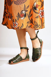 Helen Genuine Leather Khaki Toe-Covering Bodrum Sandals