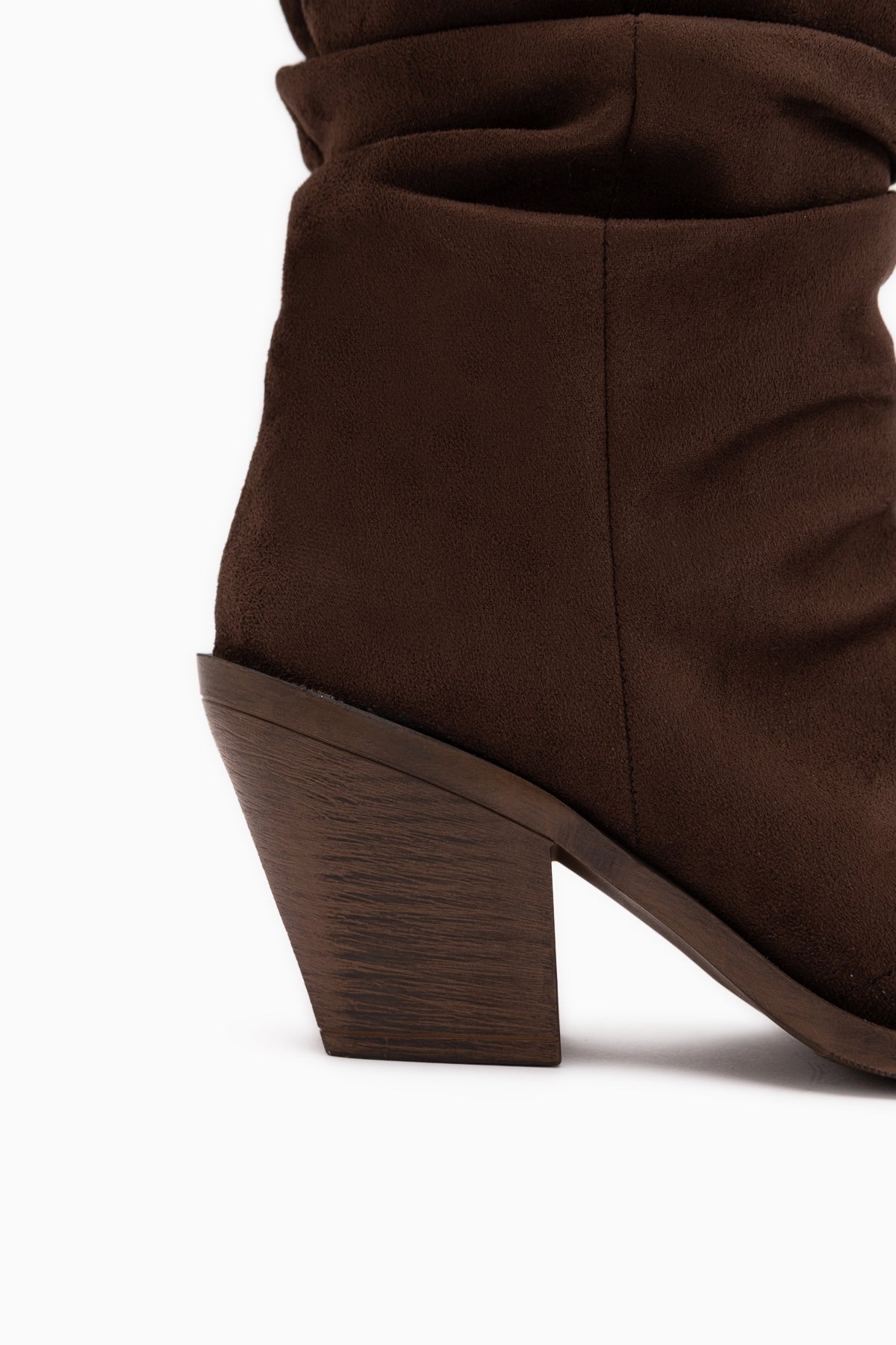 Reba Brown Suede Pleated Thick Heeled Women’s Long Cowboy Boots