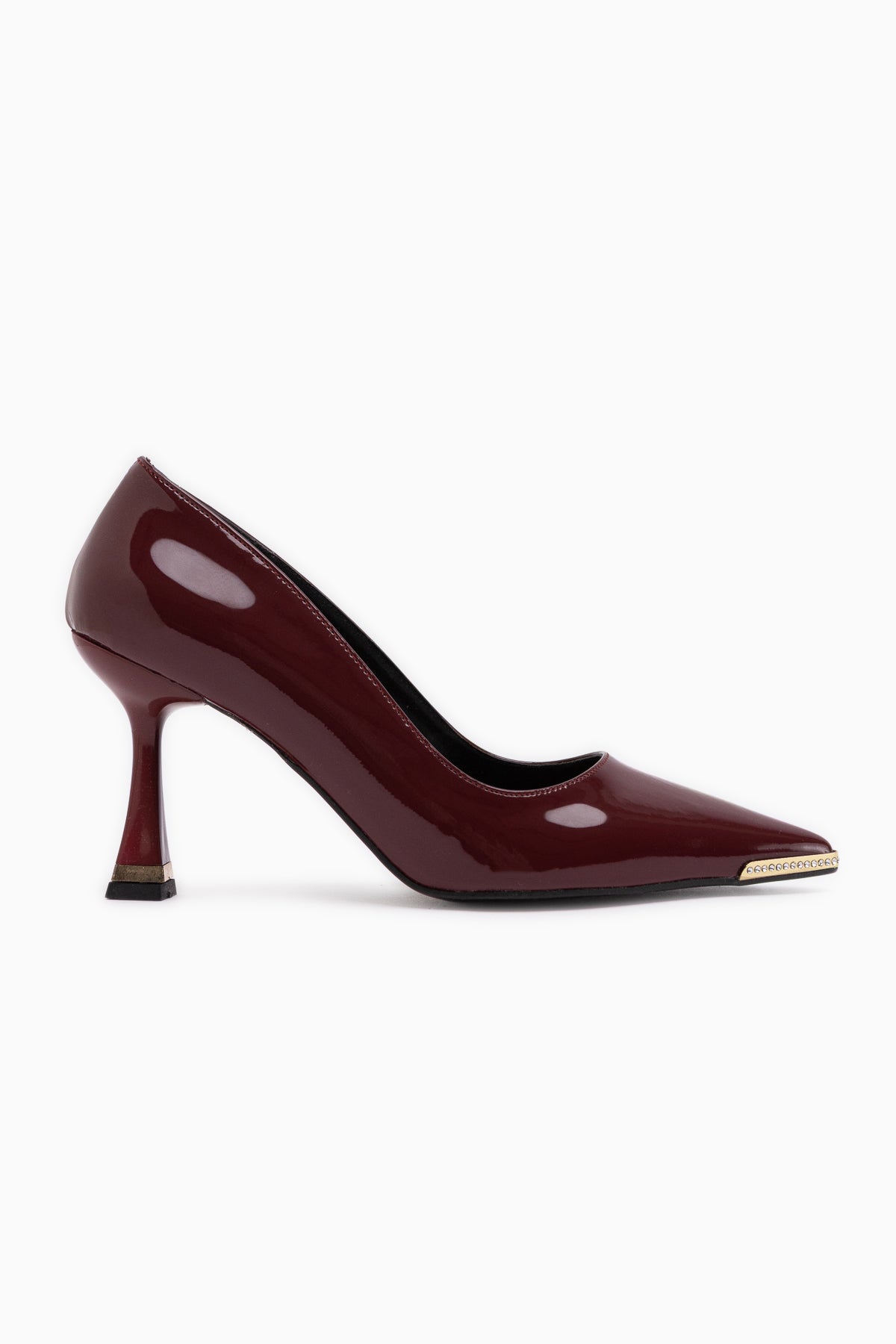 Sydney Burgundy Patent Stone Detailed Women’s Heeled Shoes