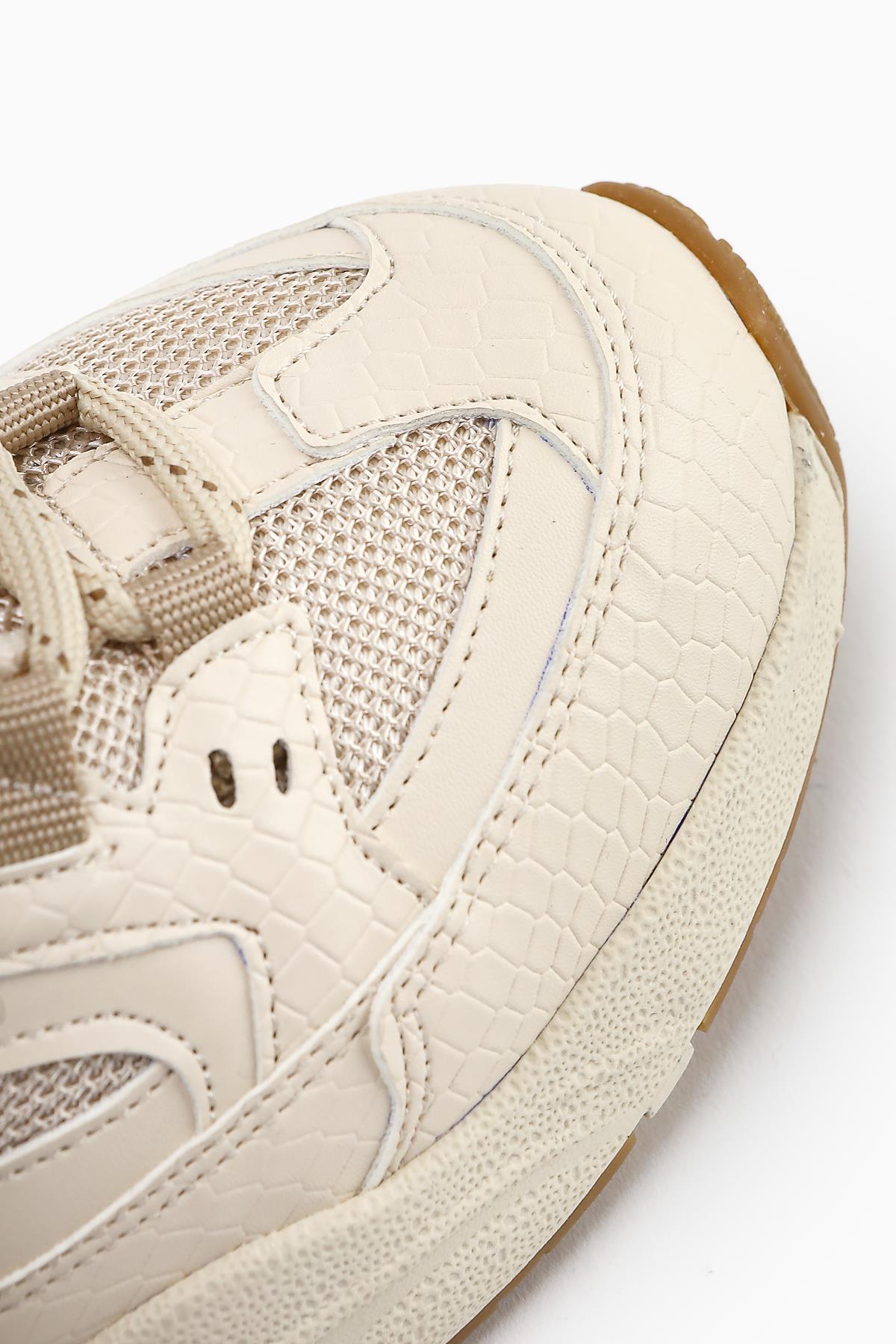 Caisa Beige Textile Detailed Lace-up Women's Sneakers