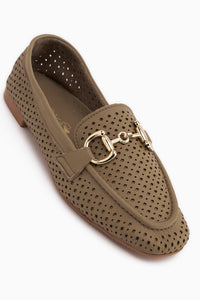 Genuine Leather Rian Khaki Buckled Women’s Ballet Flats