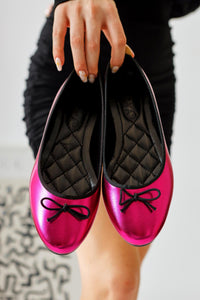 Sille Fuchsia Crinkled Leather Bow Detailed Women’s Ballet Flats