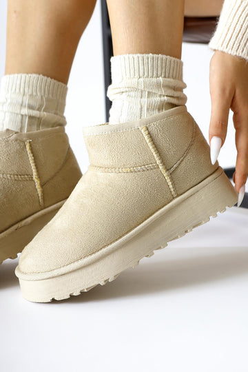 Lilly-Anne – Beige Suede Fur-Lined Short Boot (Women)