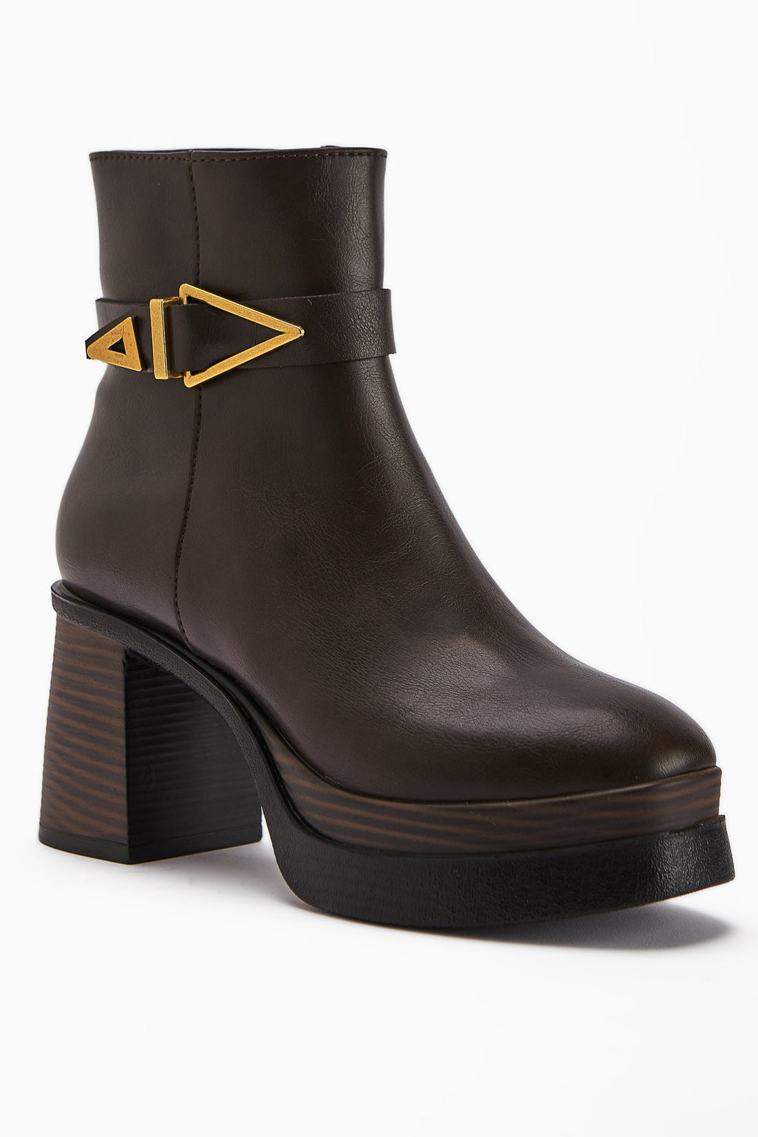 Hilda – Brown Buckle-Detail Platform Heel Boot (Women)