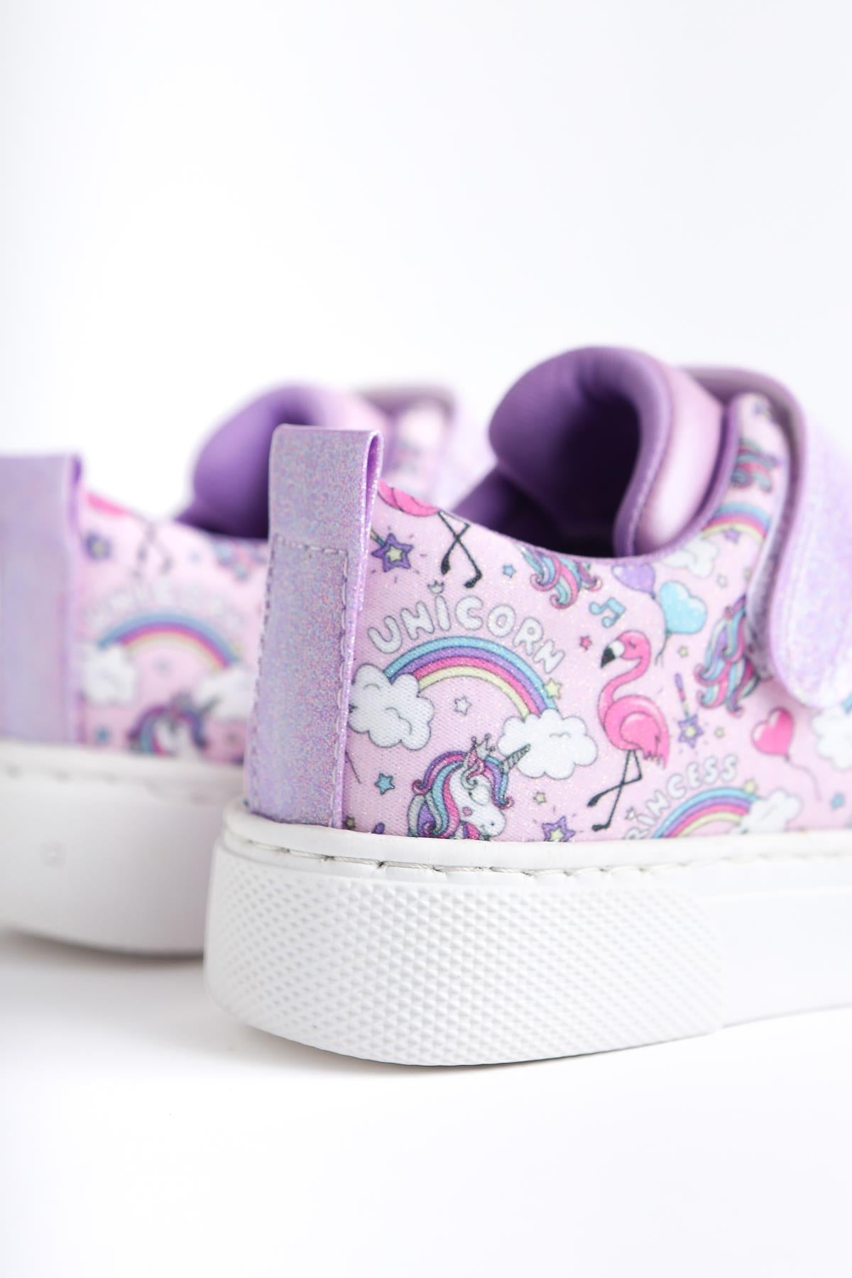 Lana Purple Striped Character Print Lace-Up Velcro Detail Kids' Athletic Shoe