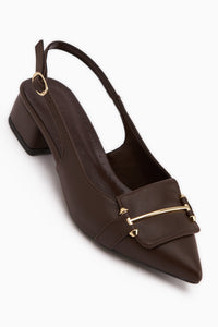 Enja Brown Buckled Short Heeled Women’s Shoes