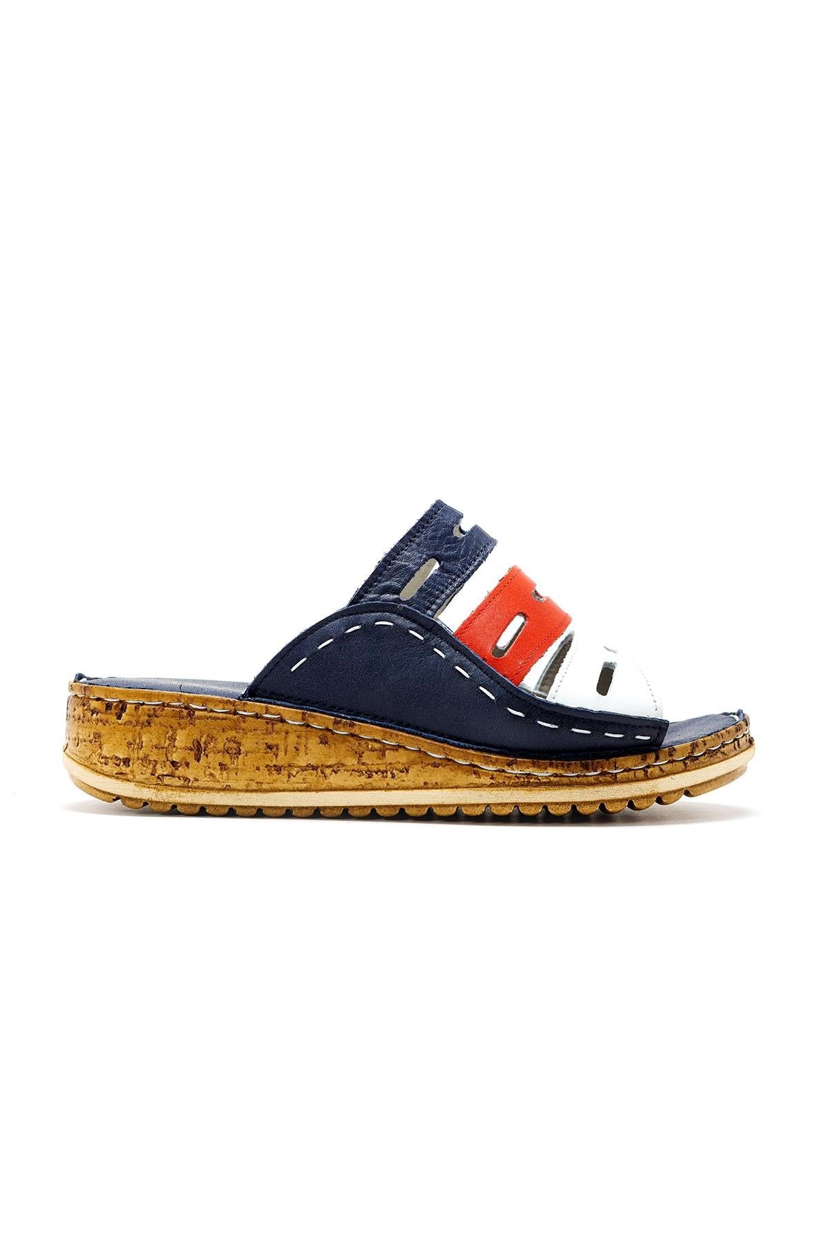 Joelle Genuine Leather - Navy Red White Laser-Cut Slide (Women)