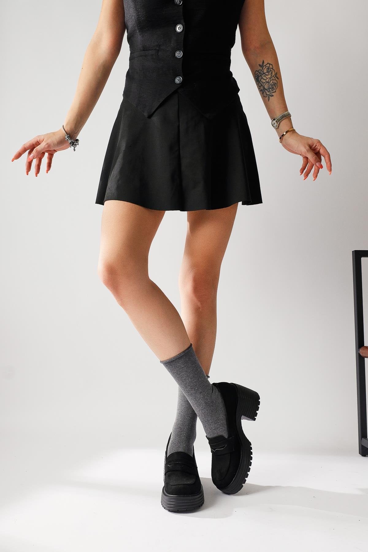 Alinne Black Suede Thick Sole Platform Moccasins