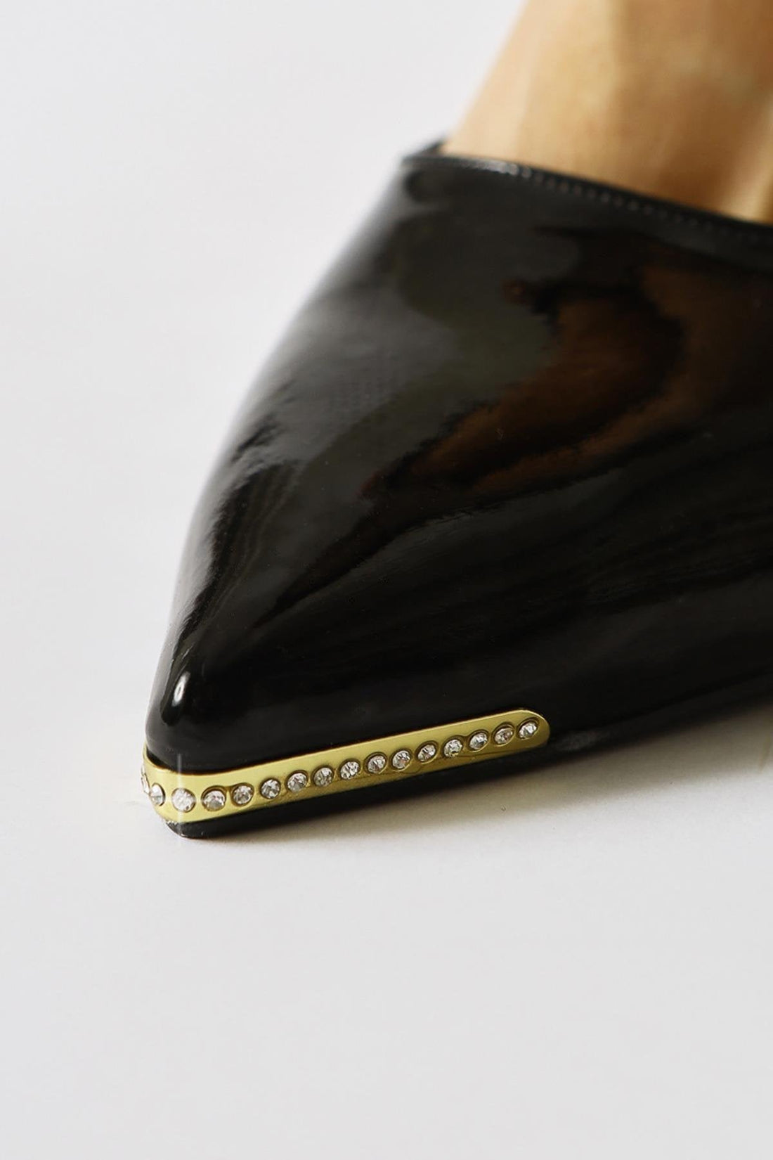 Alica Black Patent Leather Pointed Toe Pumps with Gem Details