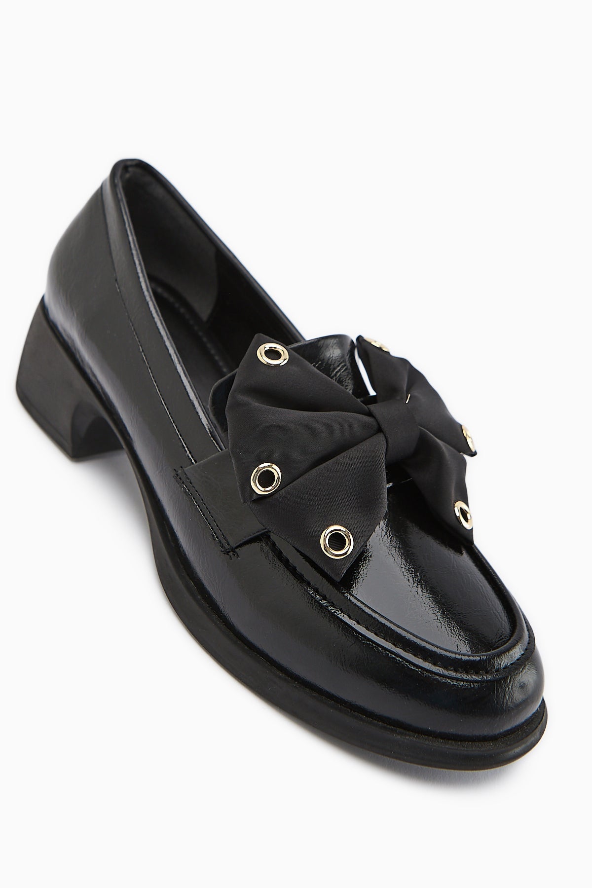 Ivet Black Bow Detailed Heeled Loafer Women's Shoe