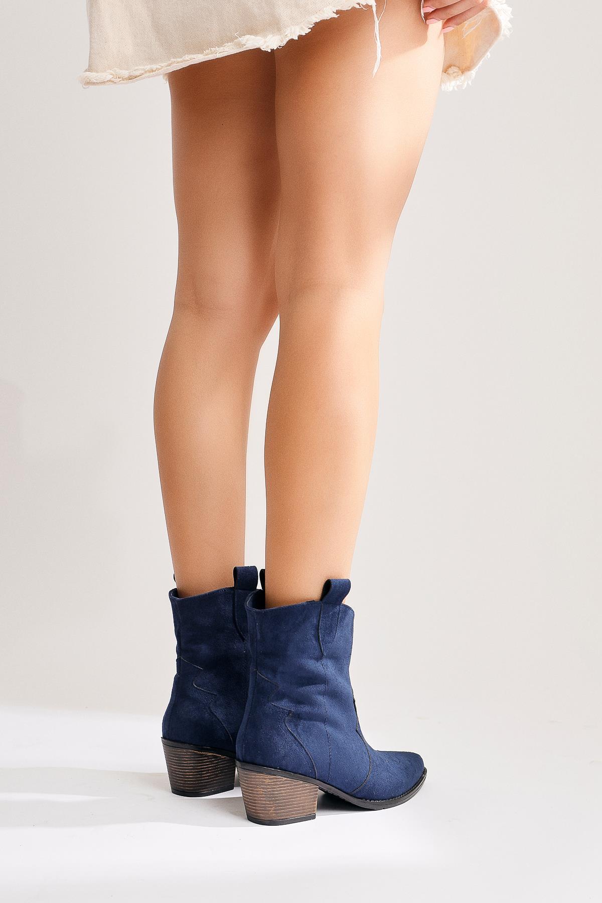 Joo – Navy Suede Pointed-Toe Embroidered Western Boot