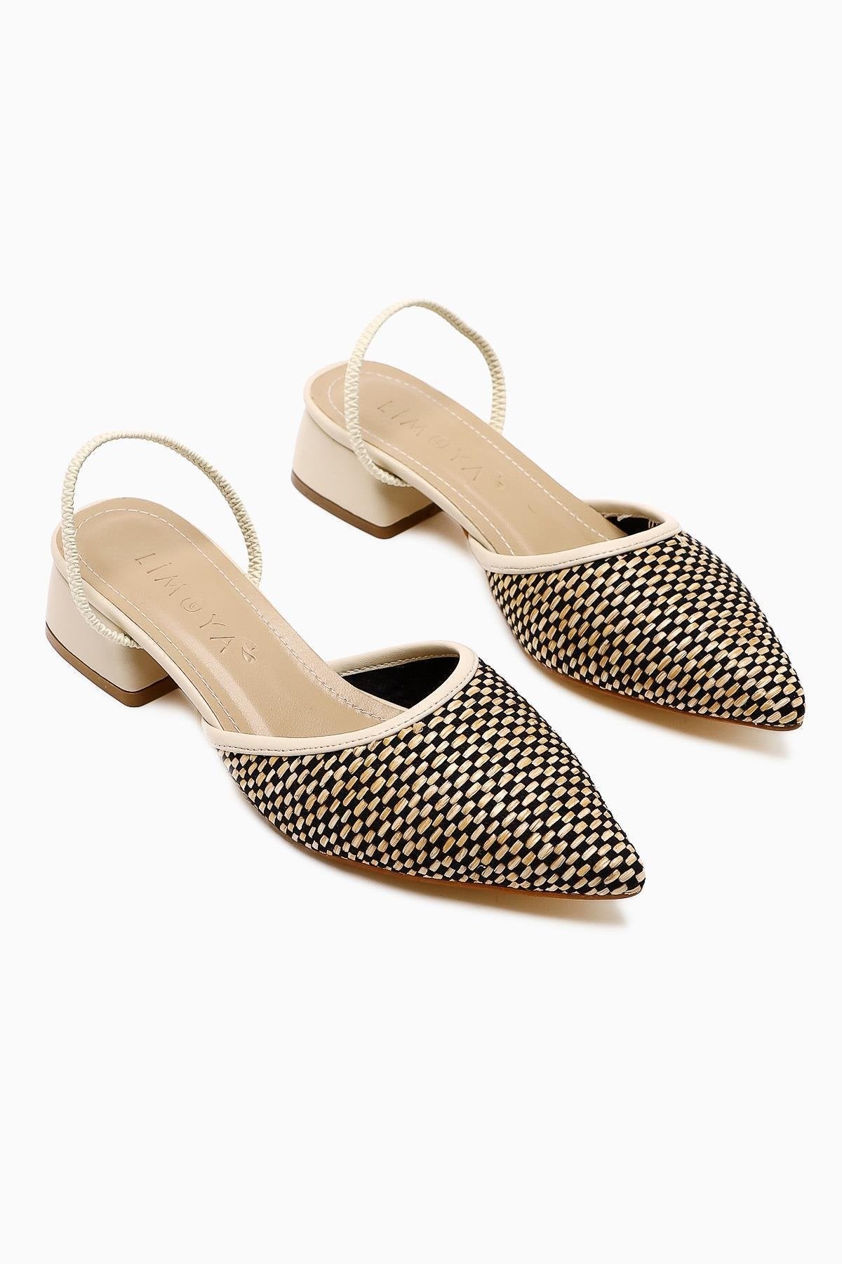 Rosa – Beige Pointed-Toe Straw Short-Heel Sandal (Women)