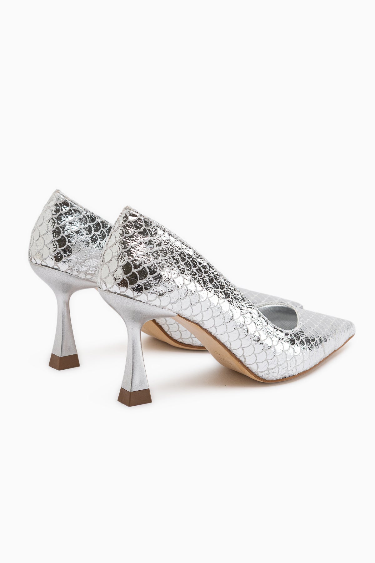 Celestine Silver Fish Scale Textured Pointed Toe Women’s Stiletto