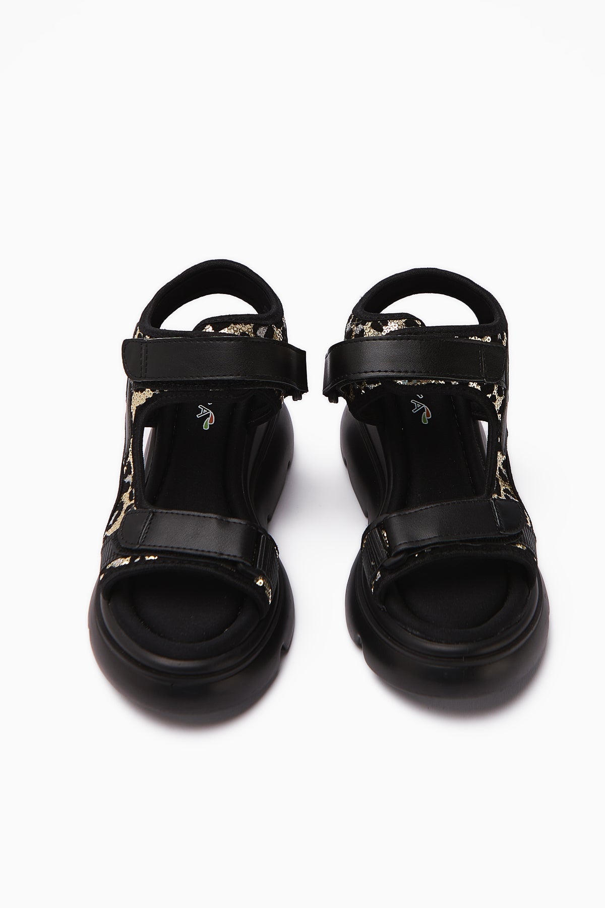 Anela – Black Wedge Velcro-Closure Sandal (Women)