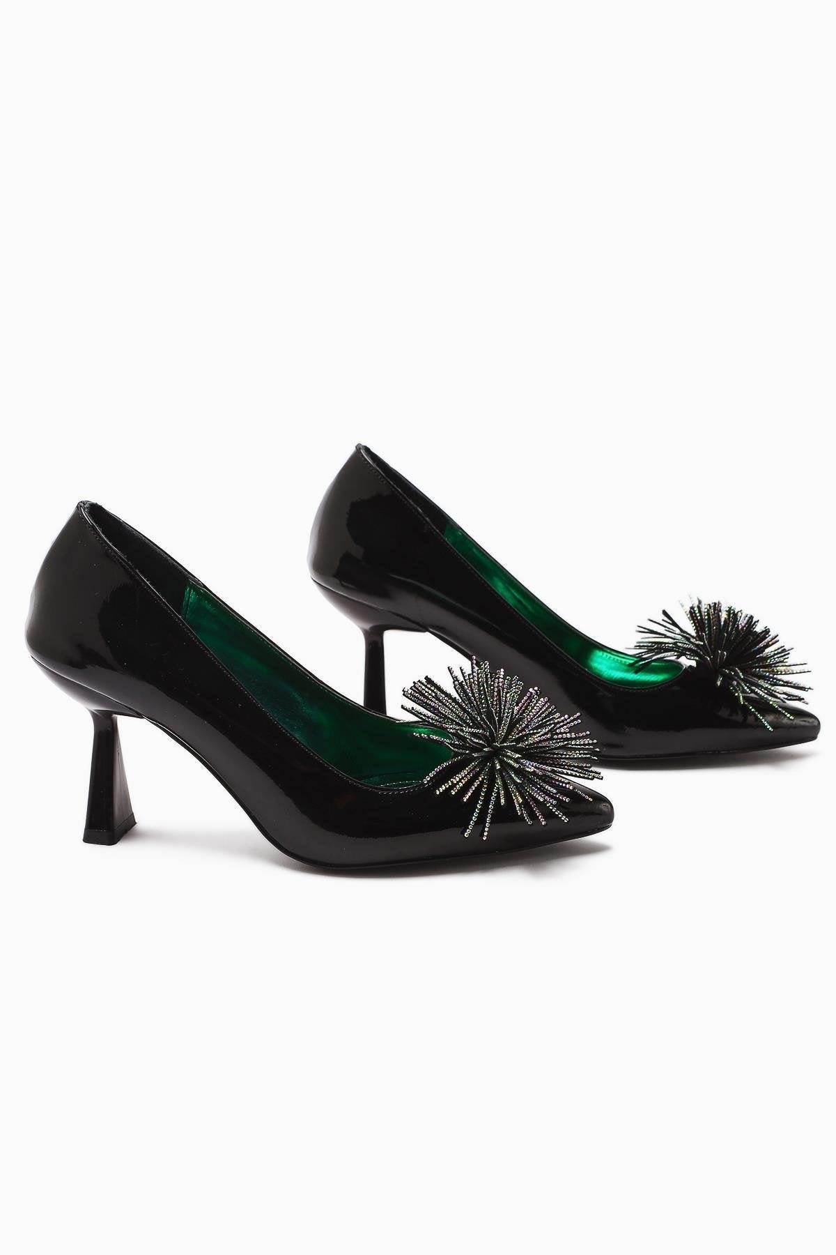 Choi – Black Patent Pointed-Toe Stone-Embellished Tassel-Detail Heeled Shoe (Women)