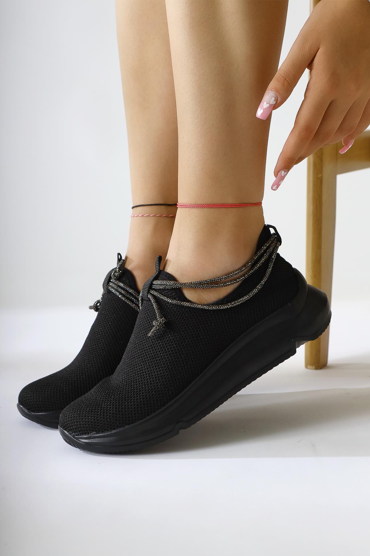 Morin Black Lace-up Sneaker with Gemstone Detail