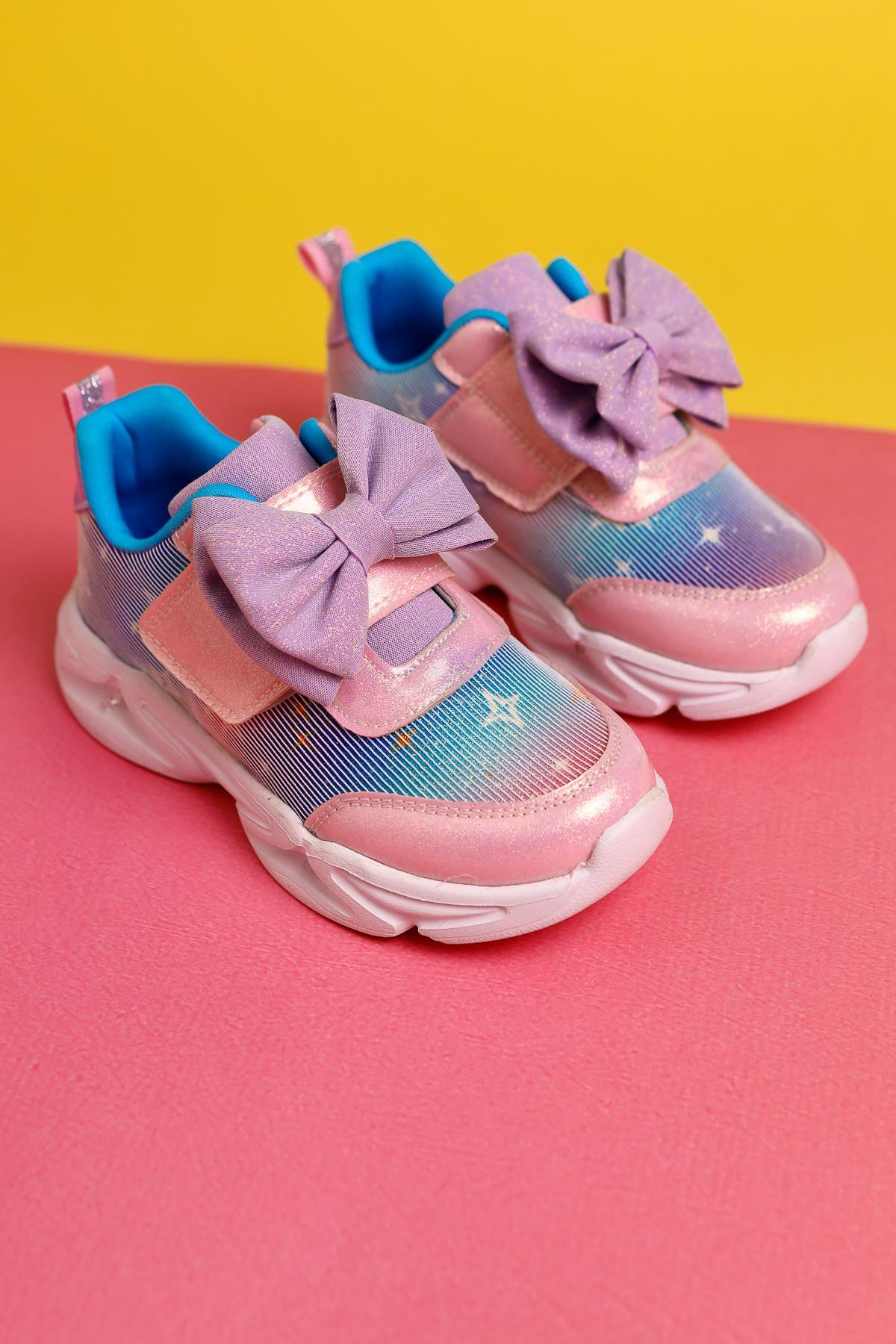 Gaia Powder Pink Kids' Sport Shoes with Bow Detail and Light-Up Features