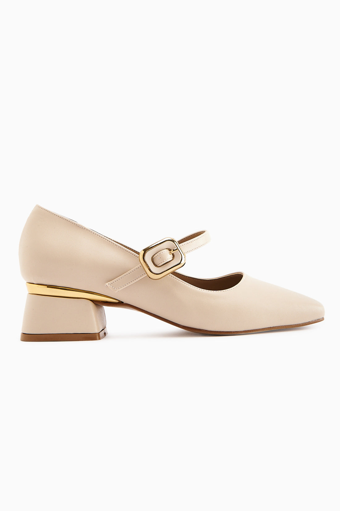 Abby Beige Square Toe Buckle Detailed Women’s Daily Shoes